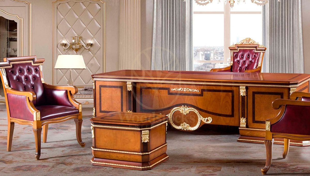 Royal Cevahir Bronze Hand Carved Teak Office Table, Saharanpur, Office & Study Table