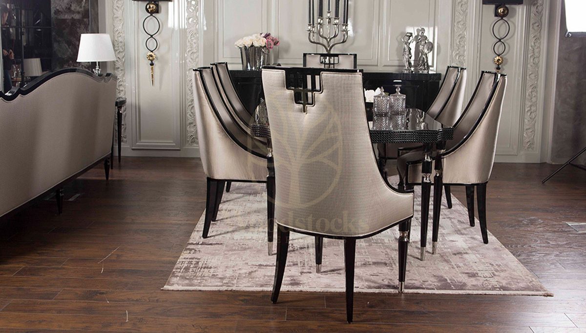 Luxury Belovis Art Deco Handcrafted Teak Dining Table Set, Saharanpur, view 7