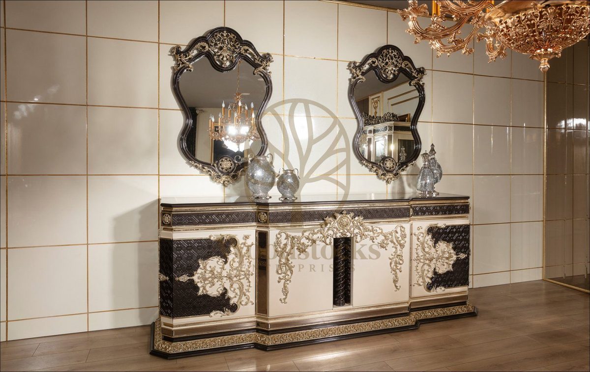 Teak Baroque Ivory and Black Dining Set, alternate view