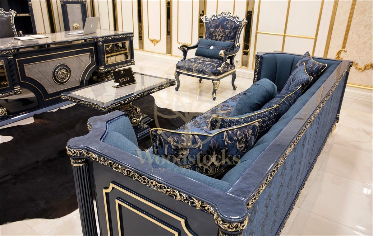 Teak Roma Navy and Gold Executive Office Desk, view 2