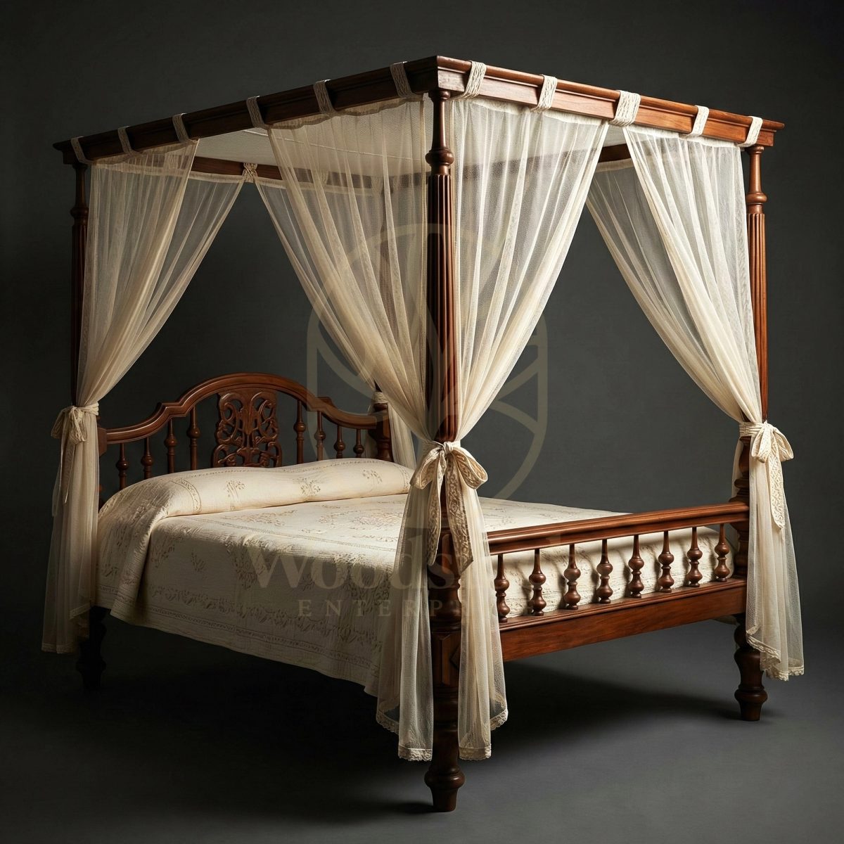Royal Hand Carved Teak Cossimbazar Mansion House Poster Bed, Saharanpur, Four Poster Bed