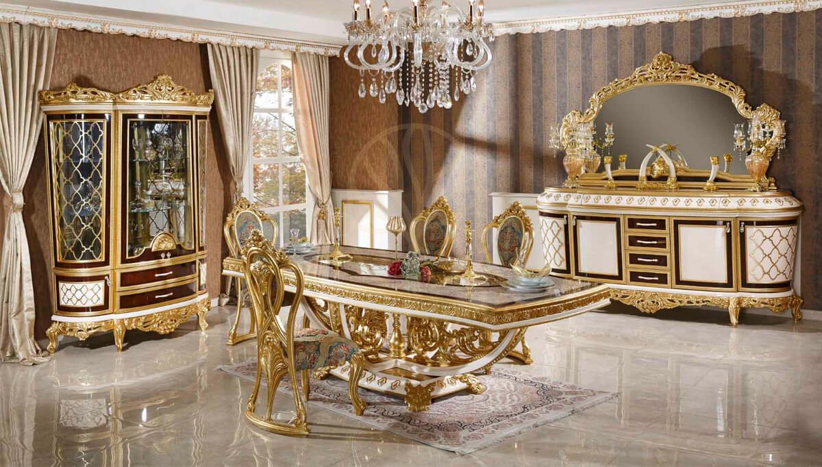 Royal Sultanahmet Hand Carved Teak Dining Table Set II, Saharanpur, Dining Table