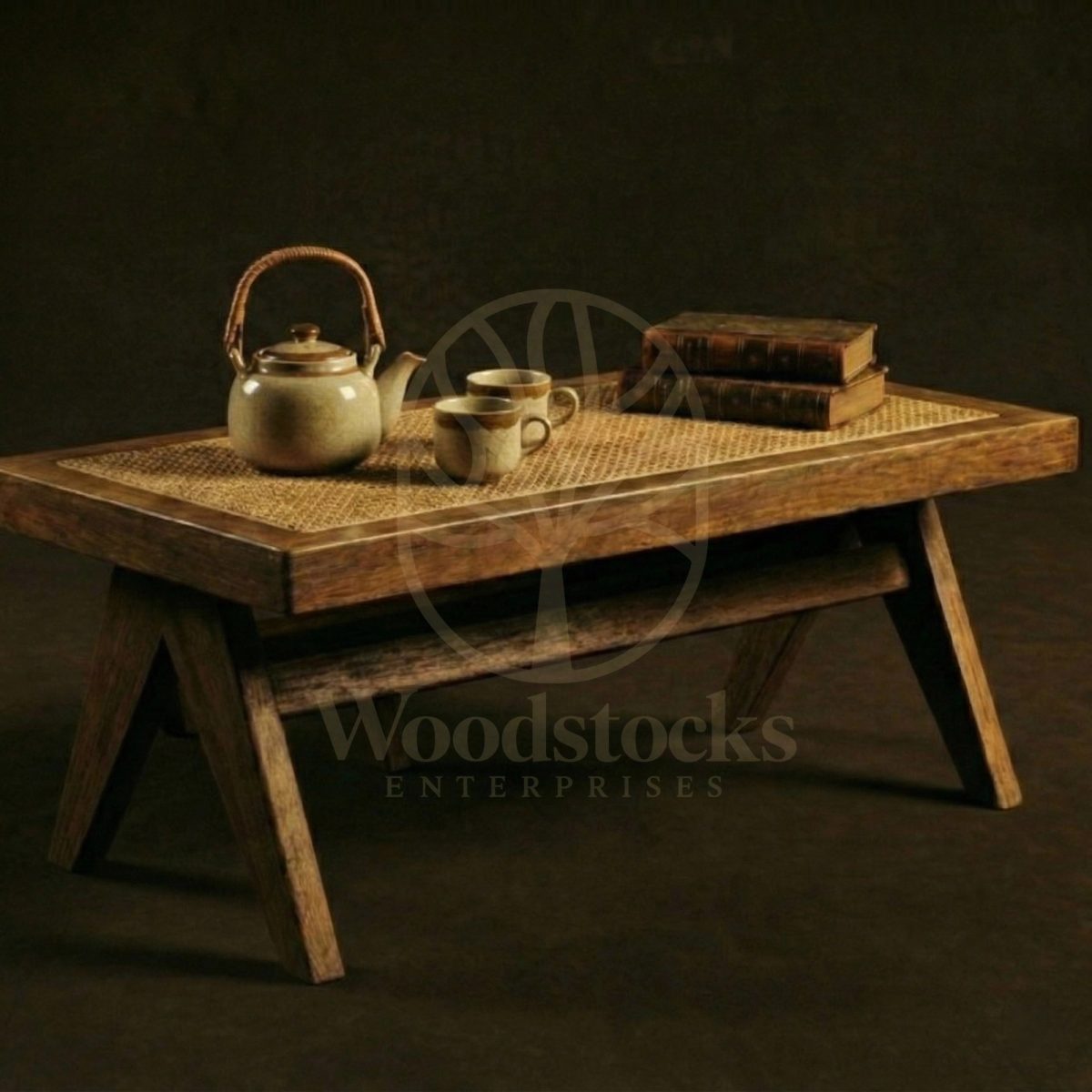 Luxury Teak Chandigarh Secretariat Cane-Top Coffee Table, Saharanpur, Center Table