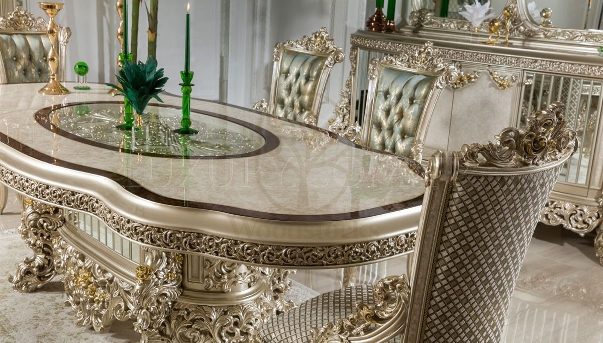 Royal Haseki Hand Carved Teak Dining Table Set, Saharanpur, view 4