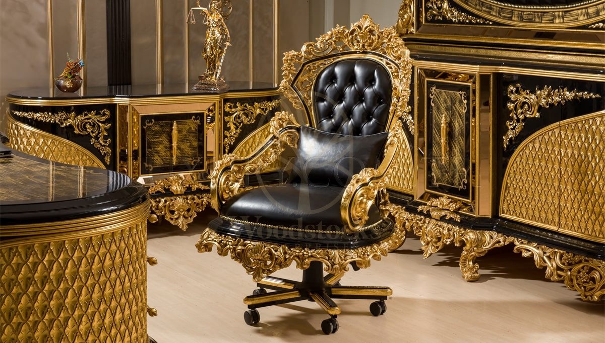 Royal Hazar Gold Leaf Hand Carved Teak Office Table, Saharanpur, view 5