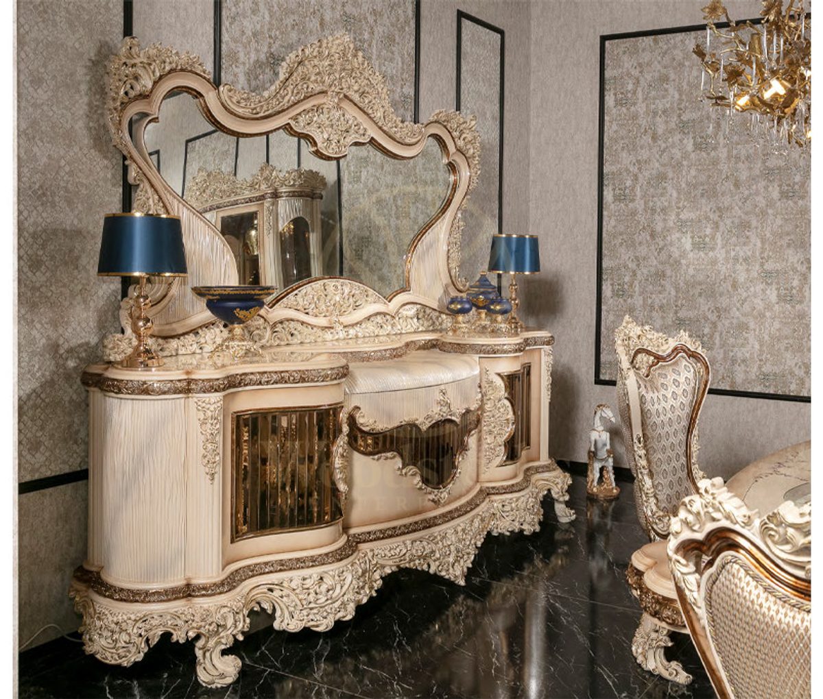 Royal Levante Hand Carved Teak Dining Table Set, Saharanpur, view 4