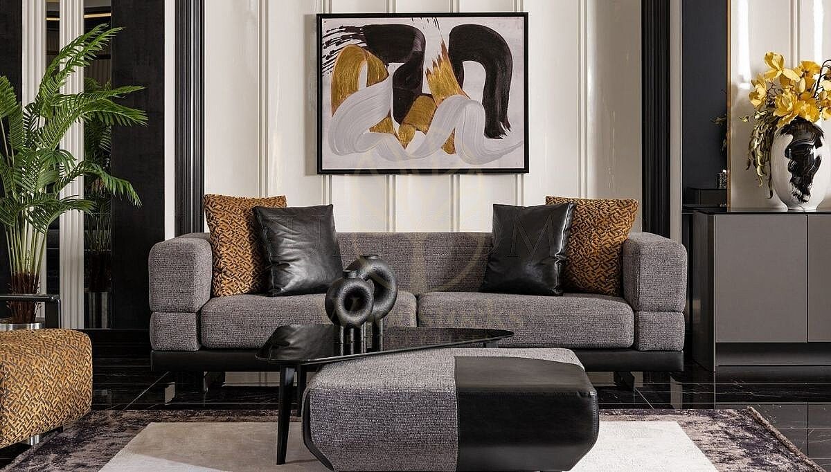 Luxury Noren Grey Anthracite Handcrafted Teak Sofa Set, Saharanpur, view 4