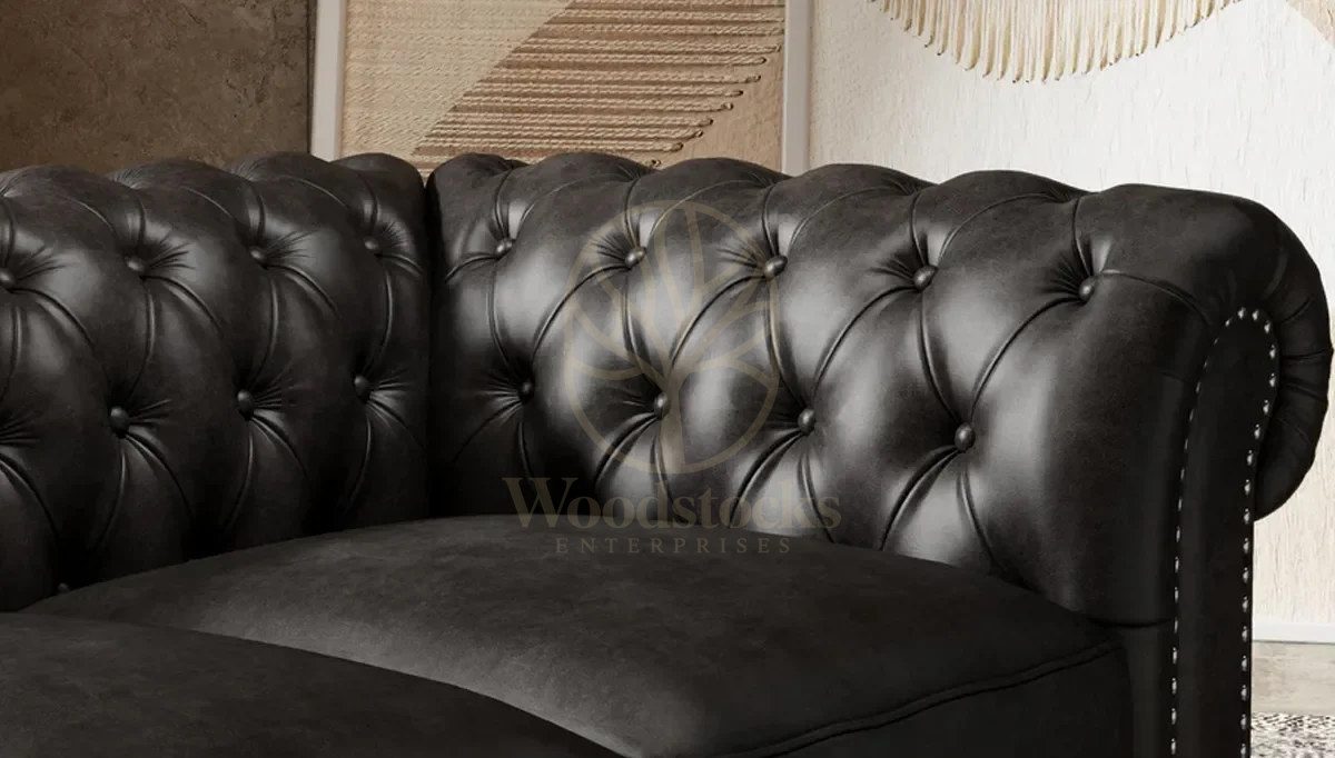 Royal Sofa Black Chesterfield Hand Carved Teak Sofa Set, Saharanpur, view 4