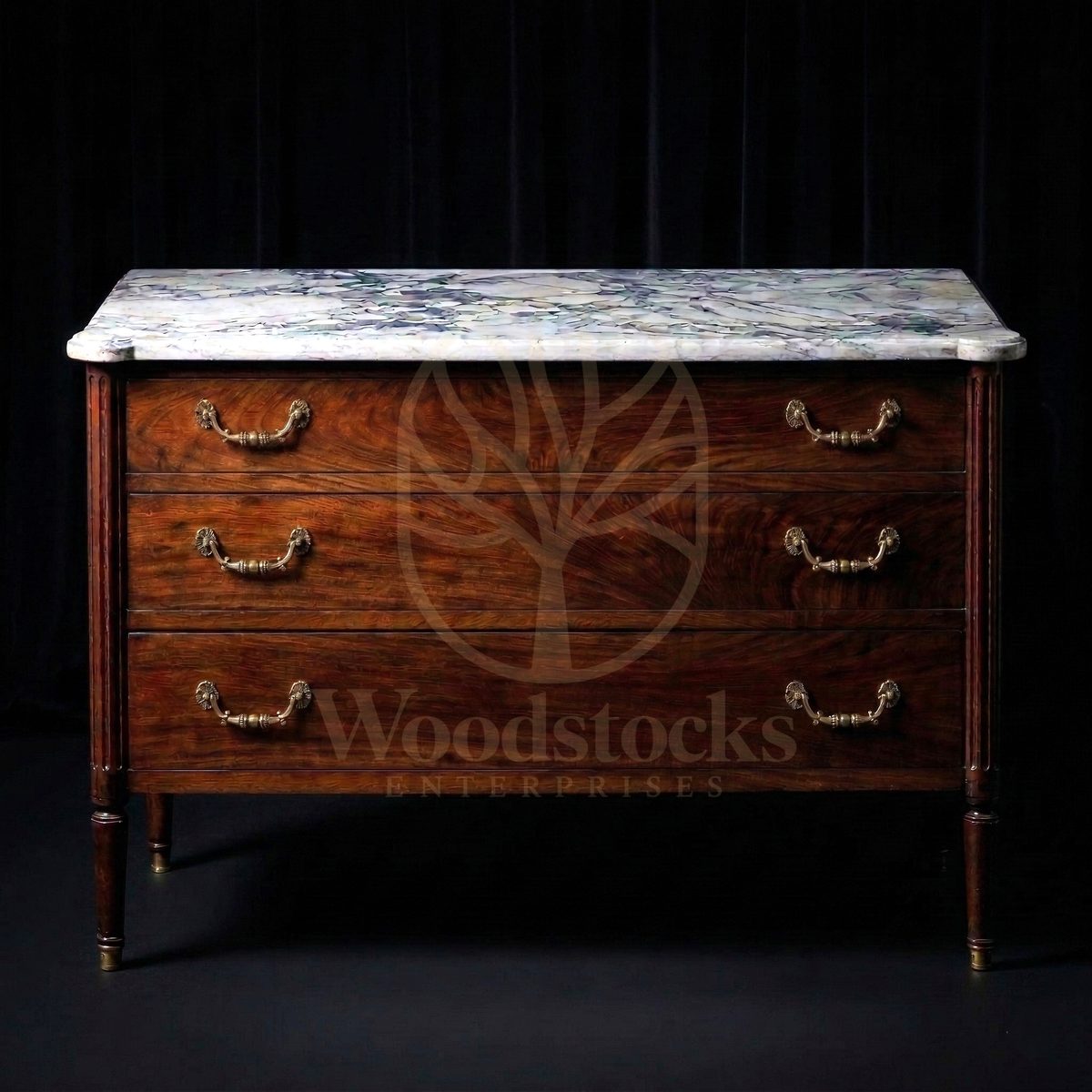 Royal Teak Trocadéro Neoclassical Marble-Top Chest, Saharanpur, Chest Of Drawers