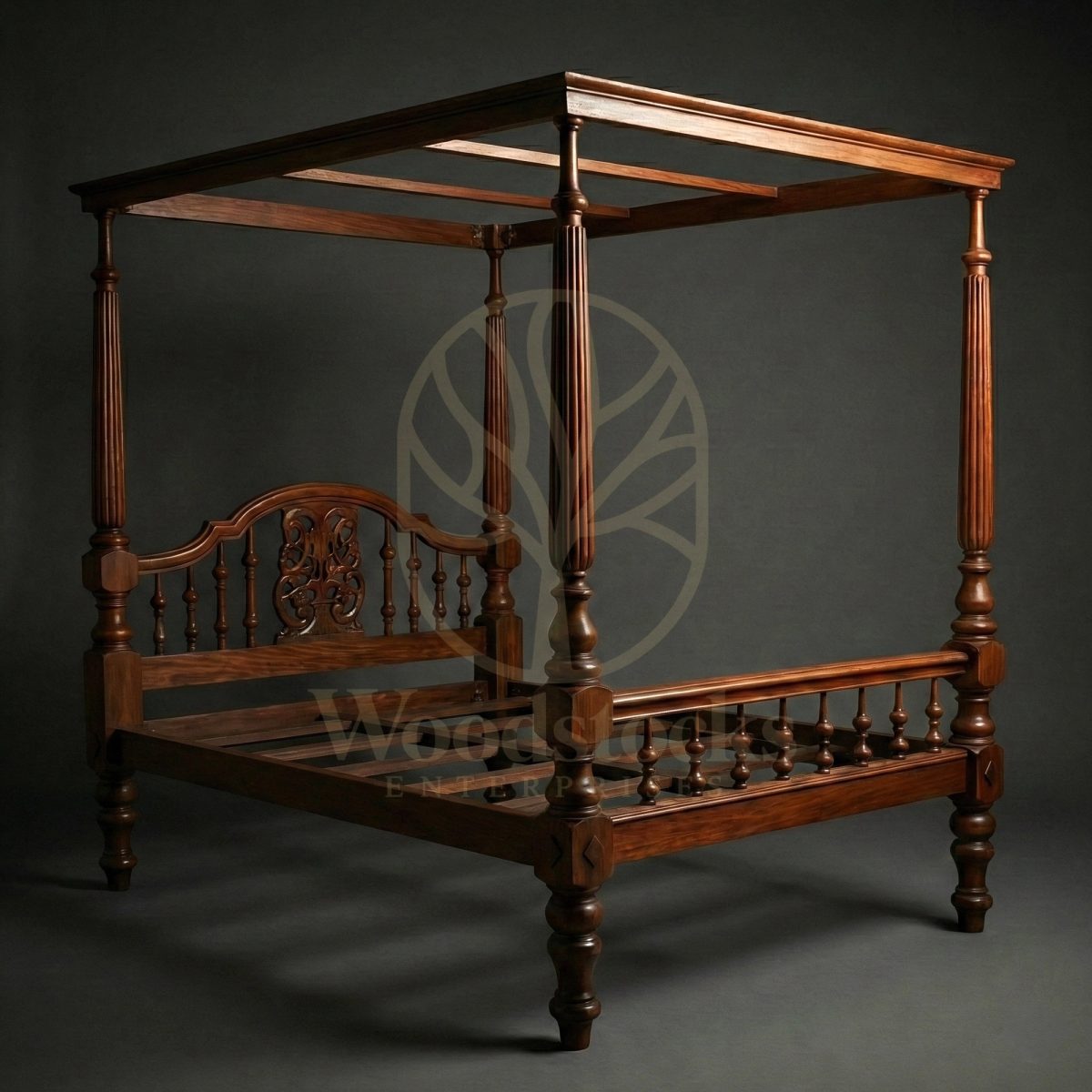 Royal Hand Carved Teak Cossimbazar Mansion House Poster Bed, Saharanpur, view 2
