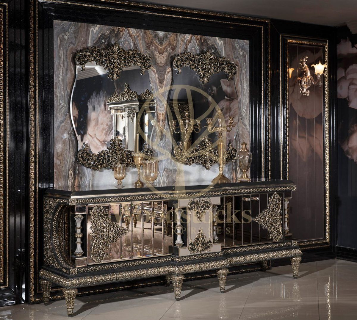 Teak Ornate Charcoal and Silver Dining Set, view 19