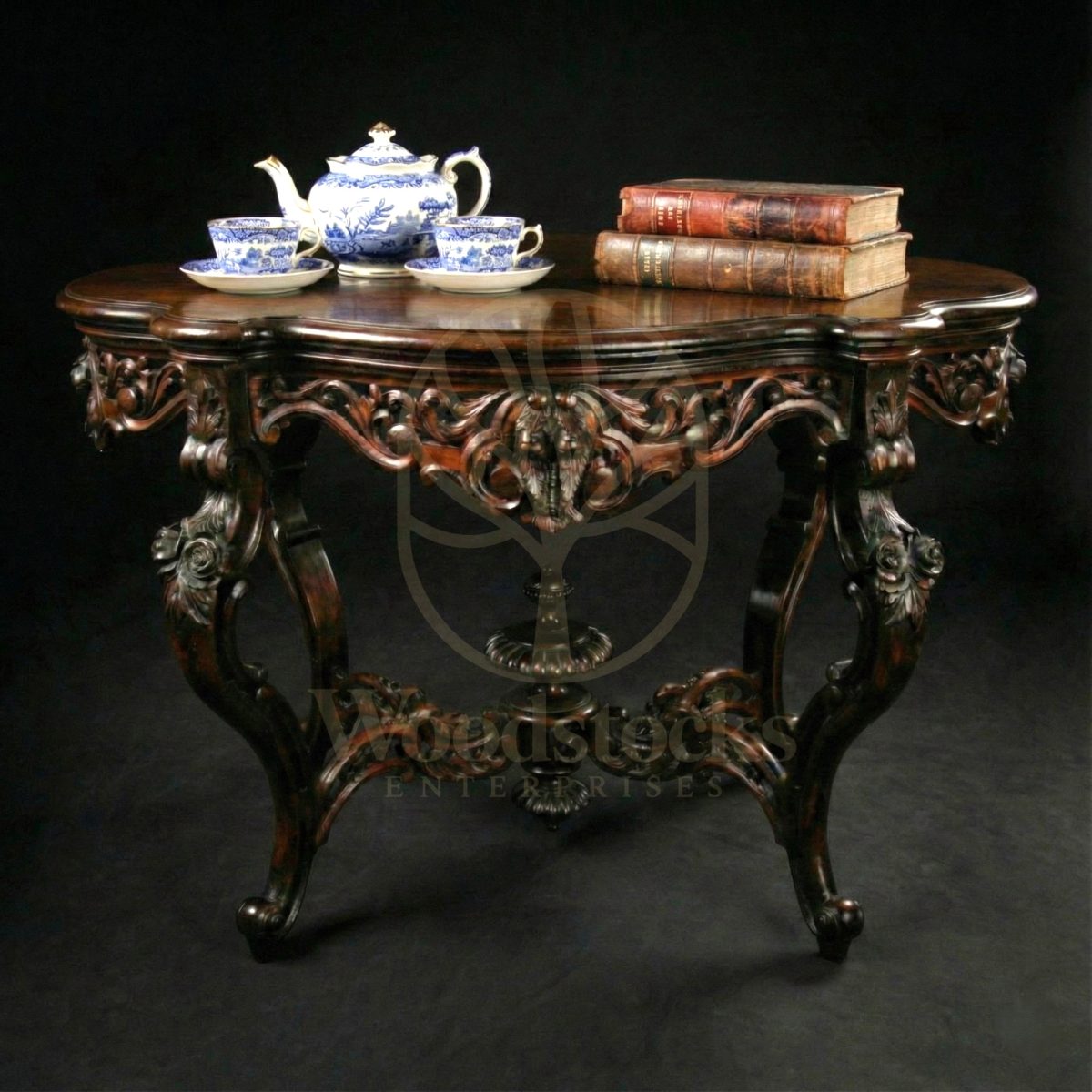 Royal Hand Carved Teak Windsor Rococo Revival Tea & Parlour Table, Saharanpur, Center Table