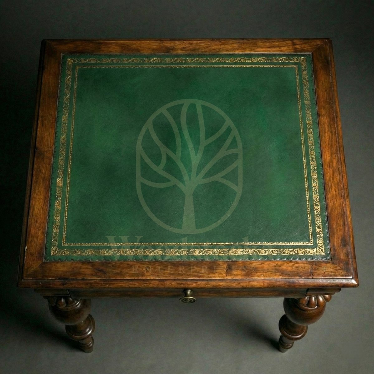 Luxury Teak St James’s Club Green-Leather Side Table, Saharanpur, view 4
