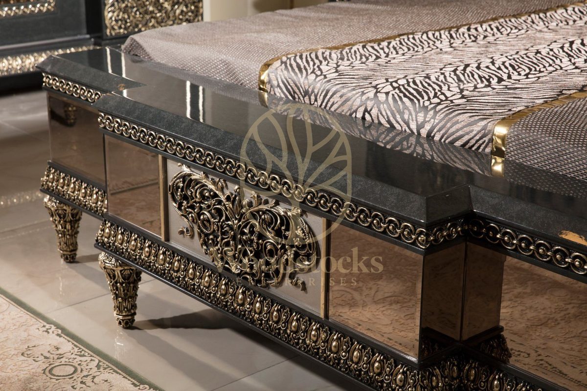 Teak Ornate Charcoal and Silver 4-Piece King Size Bed, view 14