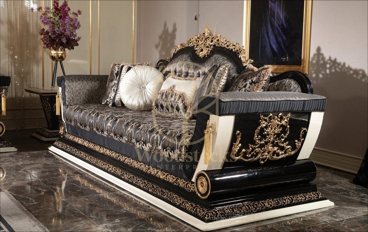 Teak Lyon Black and Gold Tufted Sofa Set, view 3