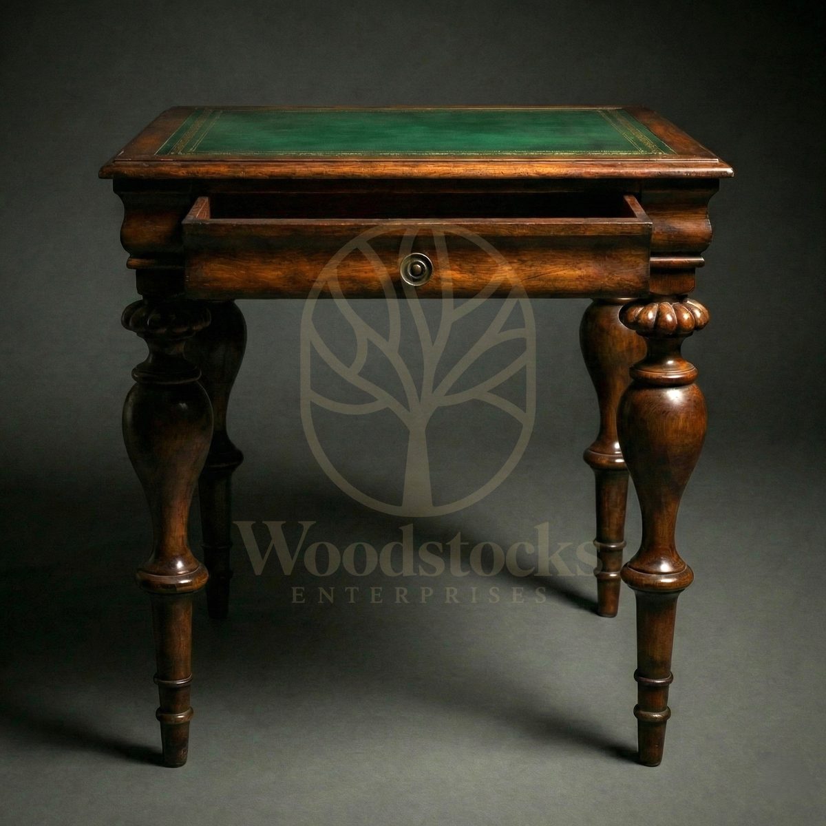 Luxury Teak St James’s Club Green-Leather Side Table, Saharanpur, view 3