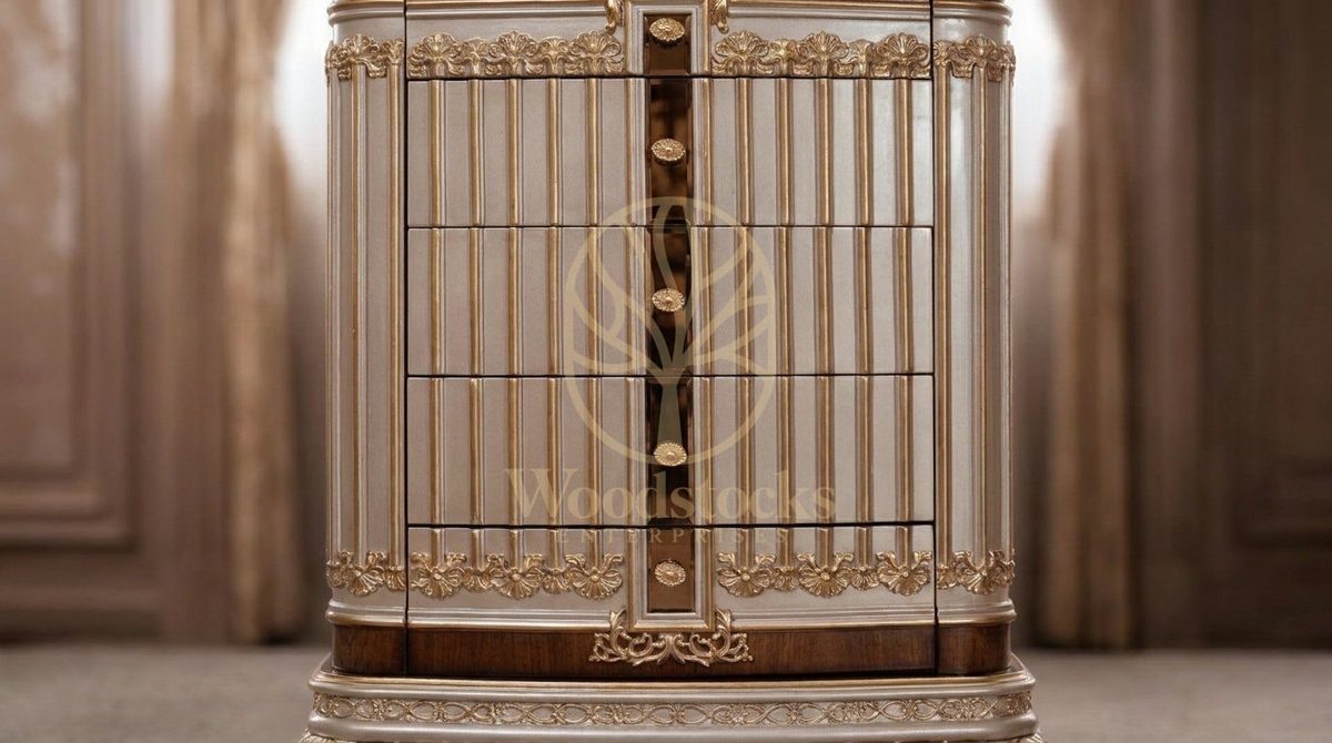 Teak Contemporary Antiqued Ivory Chest of Drawers, alternate view