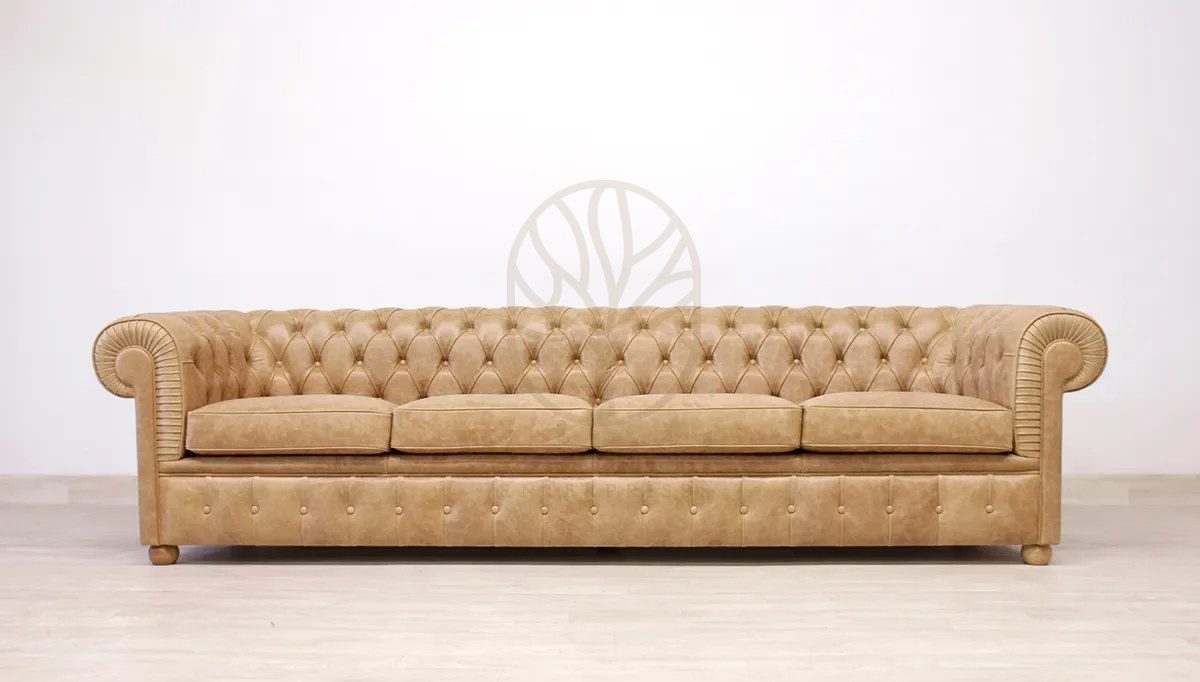 Royal Windsor Chesterfield Leather Hand Carved Teak Sofa Set, Saharanpur, view 7
