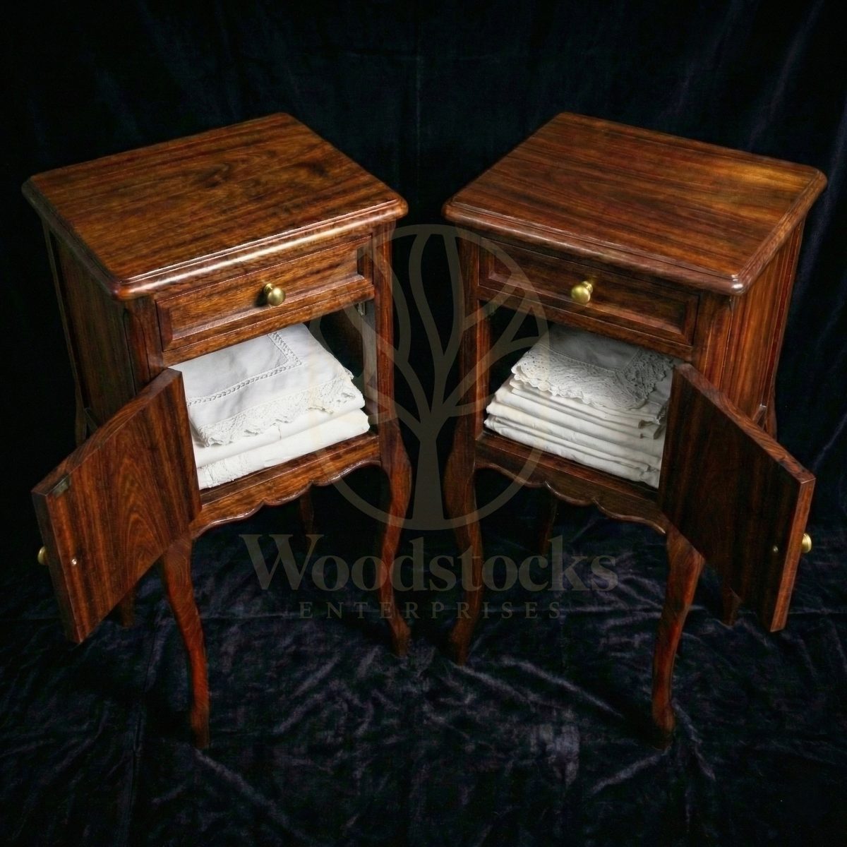 Royal Teak Normandy Louis XV Bedside Pair, Saharanpur, view 4