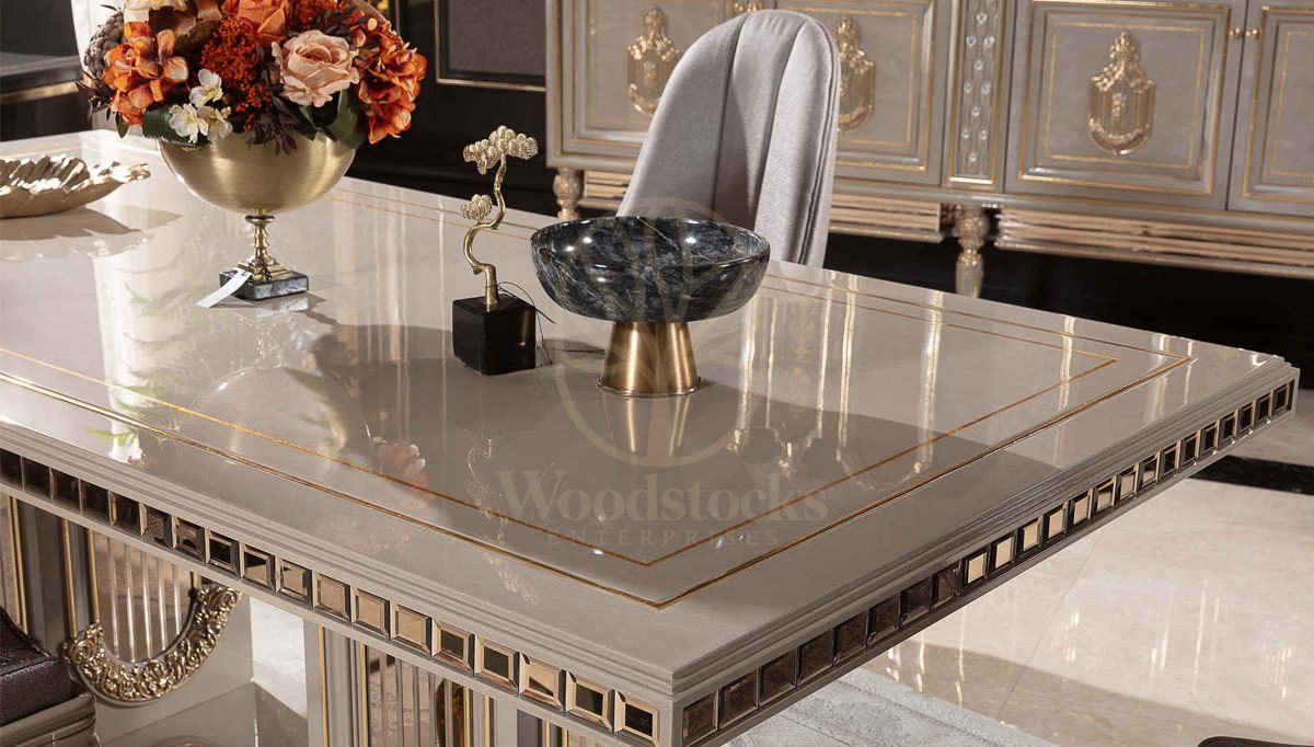 Royal Akira Cream Hand Carved Teak Dining Table Set, Saharanpur, view 3