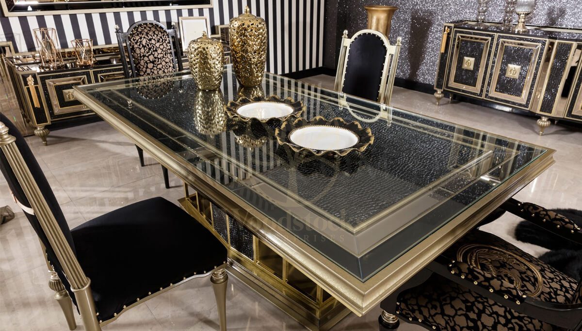 Luxury Kostende Black Handcrafted Teak Dining Table Set, Saharanpur, view 2
