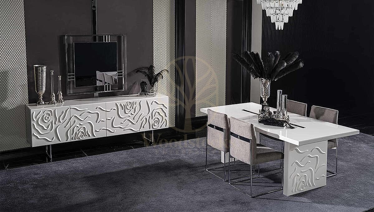 Luxury Varenna White Grey Handcrafted Teak Dining Table Set, Saharanpur, view 3