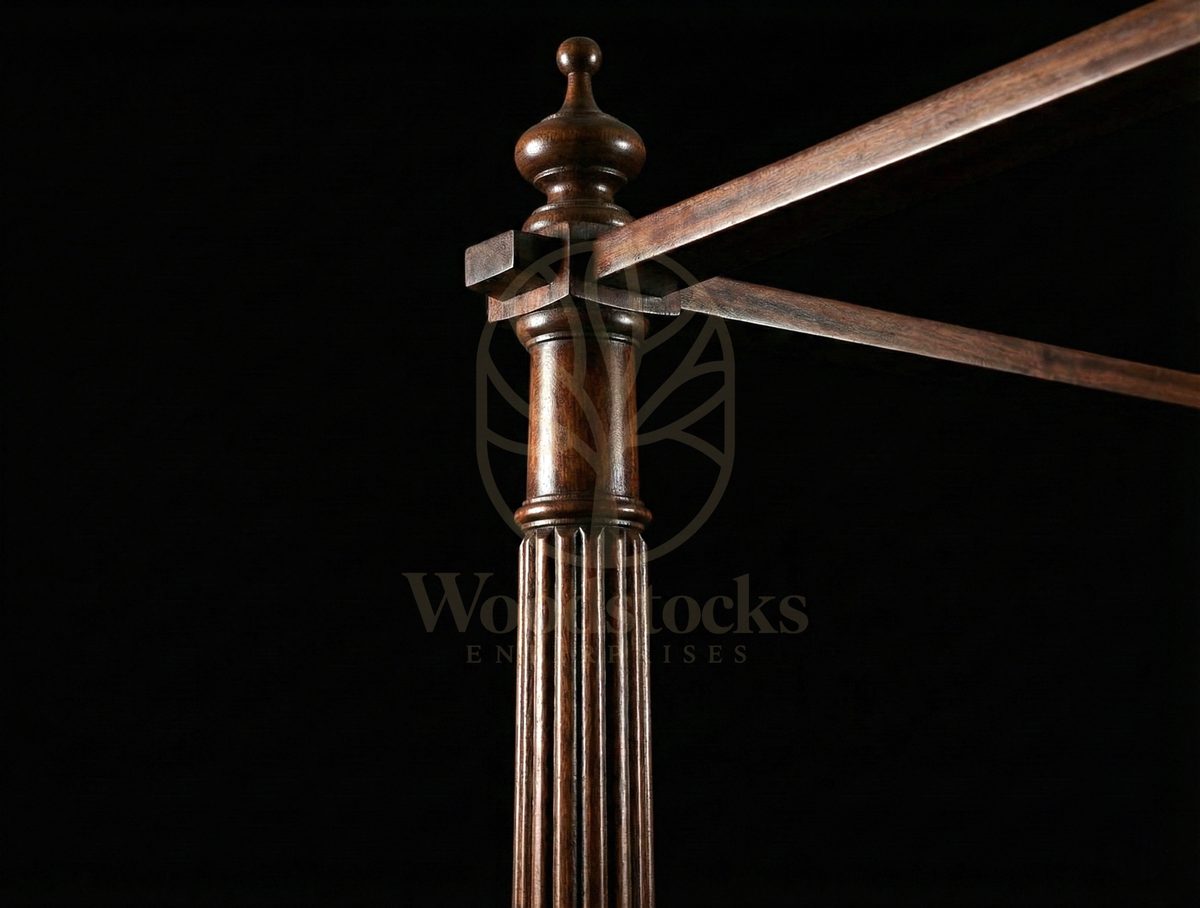 Royal Hand Carved Teak Colonial Portside Canopy Bed, Saharanpur, view 3