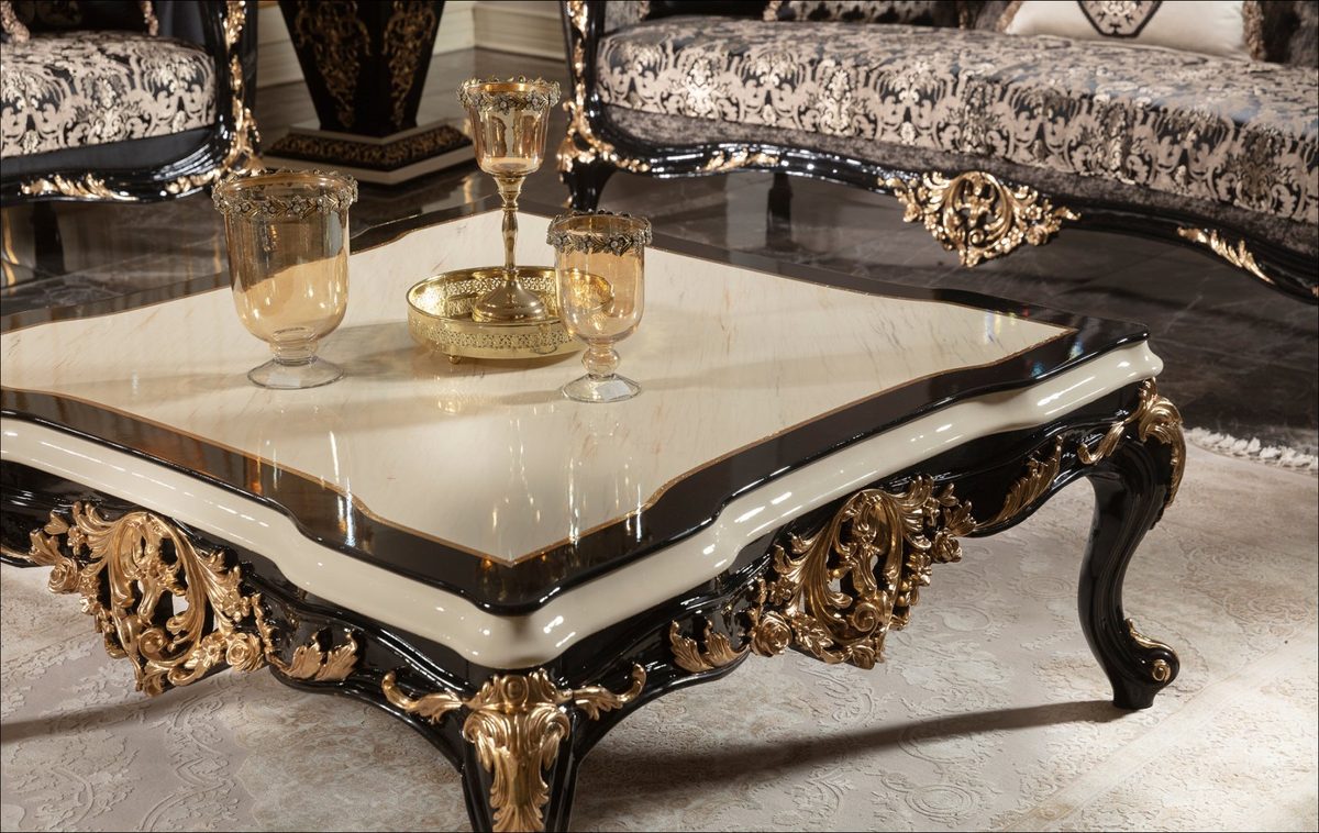 Teak Baroque Black and Gold Center Table, Center Table