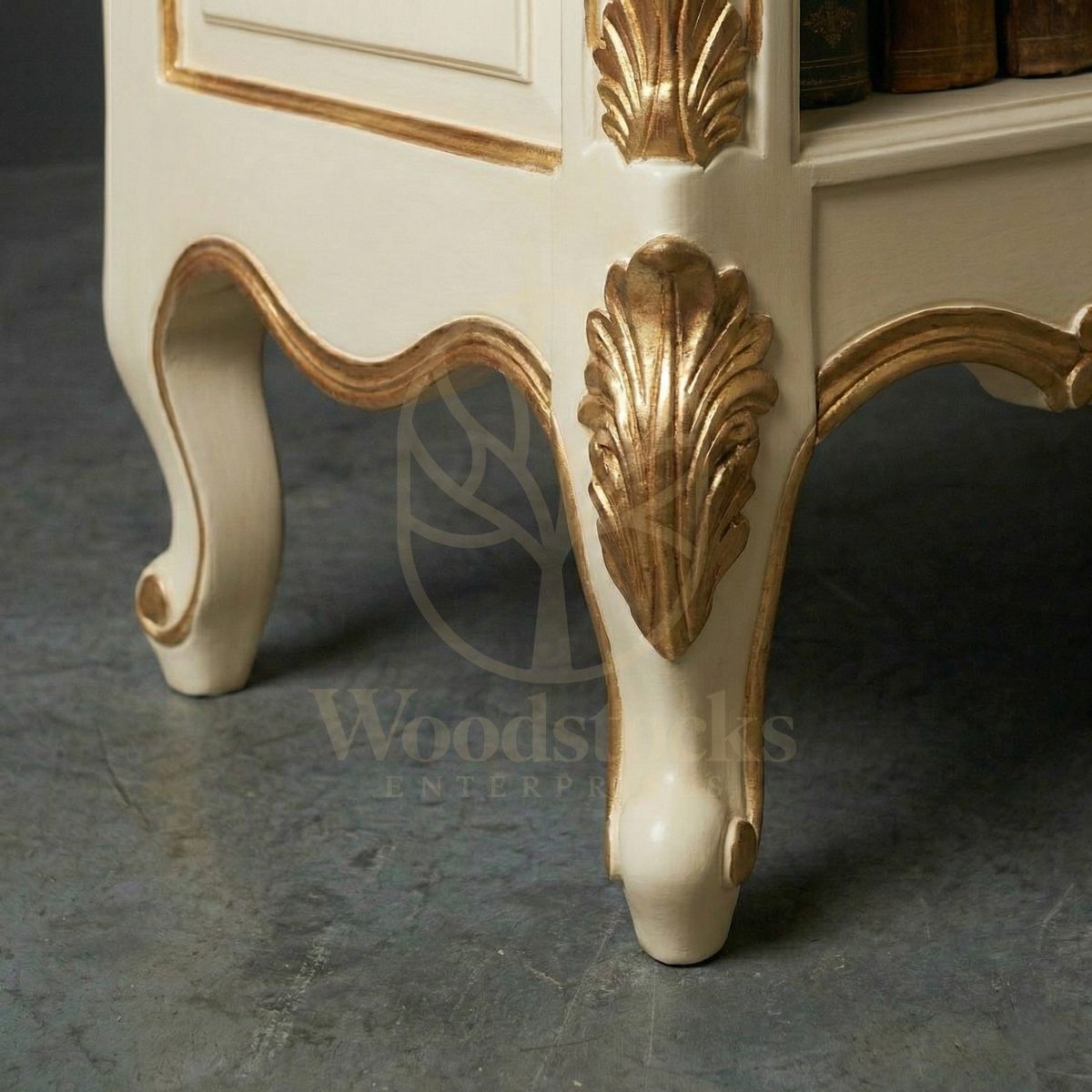 Royal Hand Carved Teak Château Rocaille Library Cabinet, Saharanpur, view 5