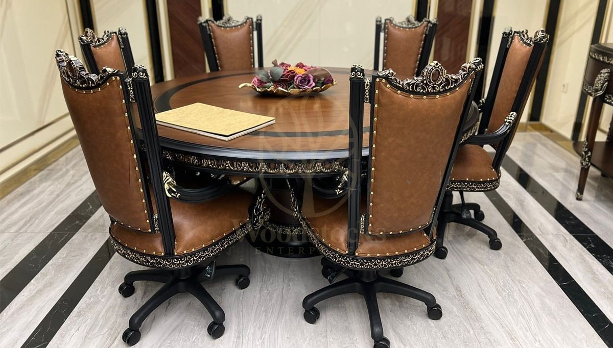 Royal Kolan Hand Carved Teak Office Table, Saharanpur, view 8