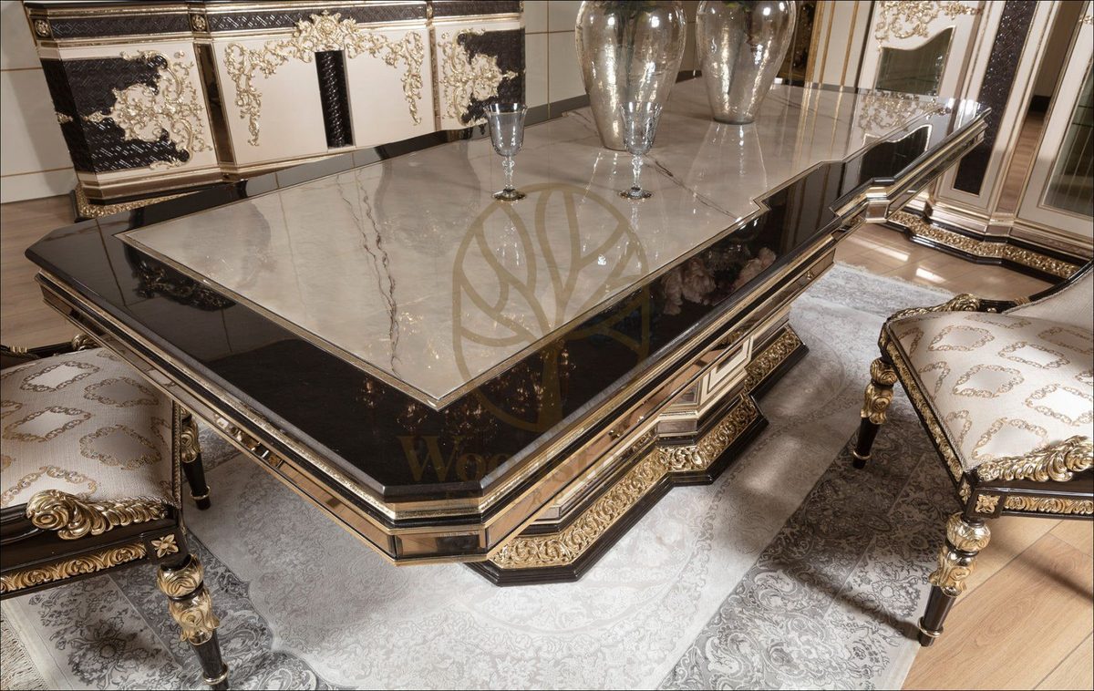 Teak Baroque Ivory and Black Dining Set, view 4