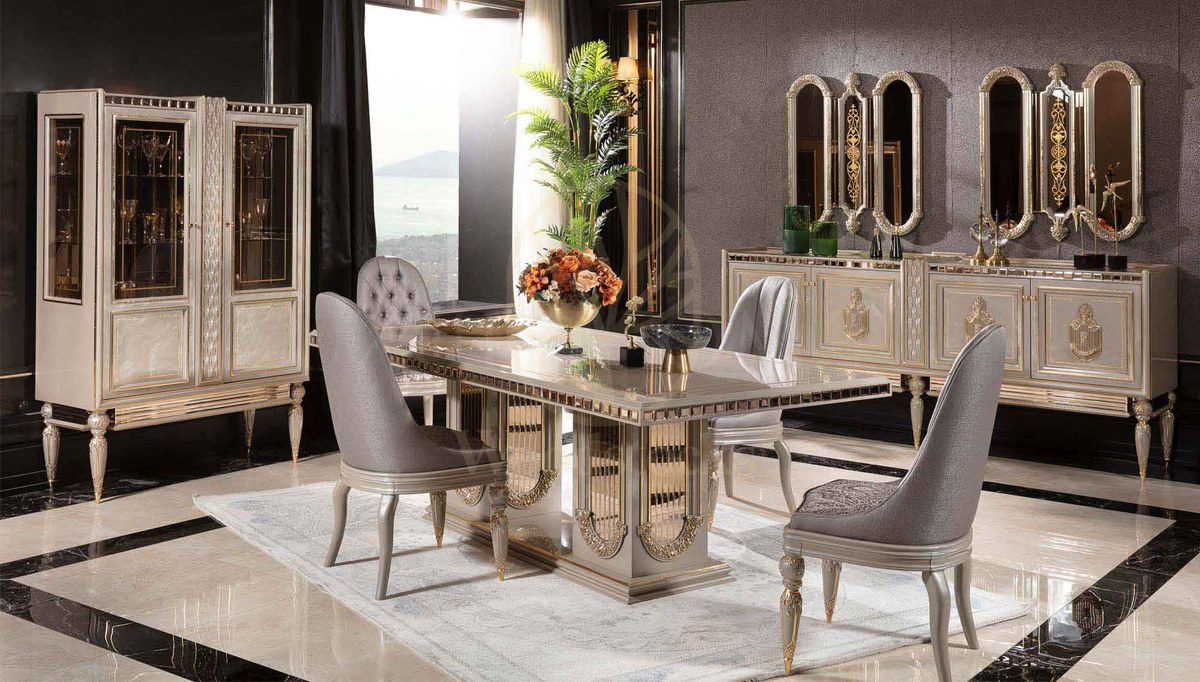 Royal Akira Cream Hand Carved Teak Dining Table Set, Saharanpur, Dining Table