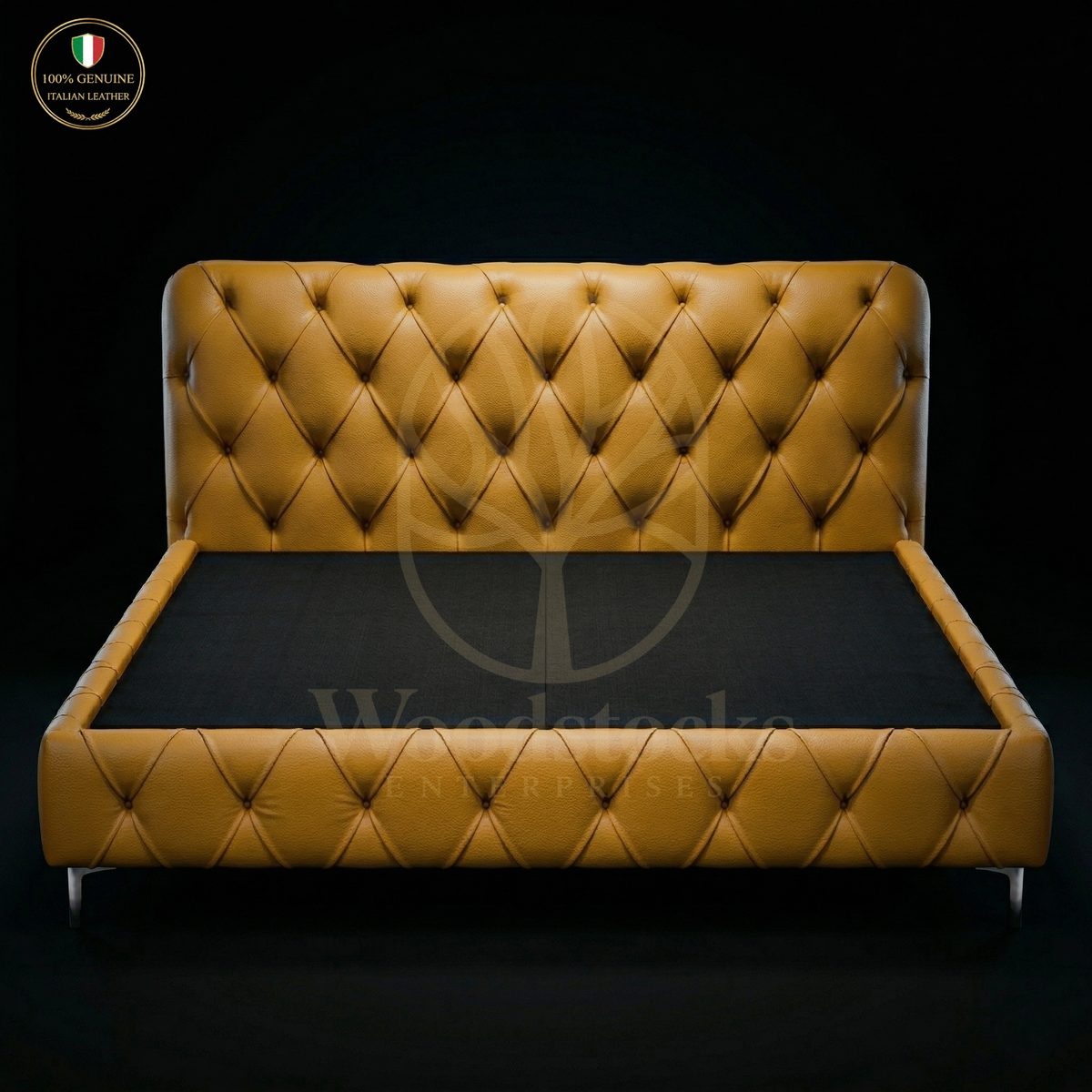 Luxury Teak Lombardy Tufted Leather Bedstead, Saharanpur, view 3