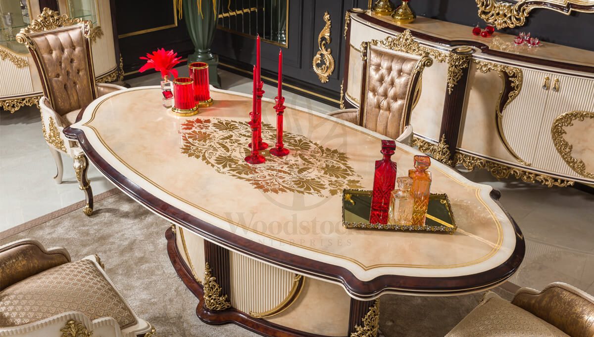Royal Beril Brown Hand Carved Teak Dining Table Set, Saharanpur, view 5