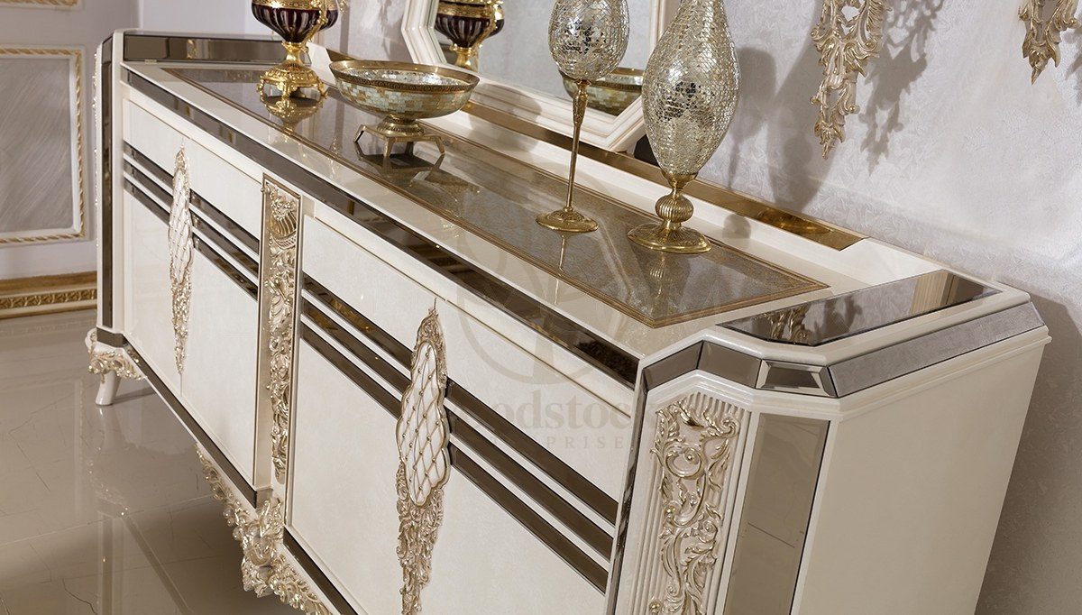 Royal Rabesa White Hand Carved Teak Dining Table Set, Saharanpur, view 2