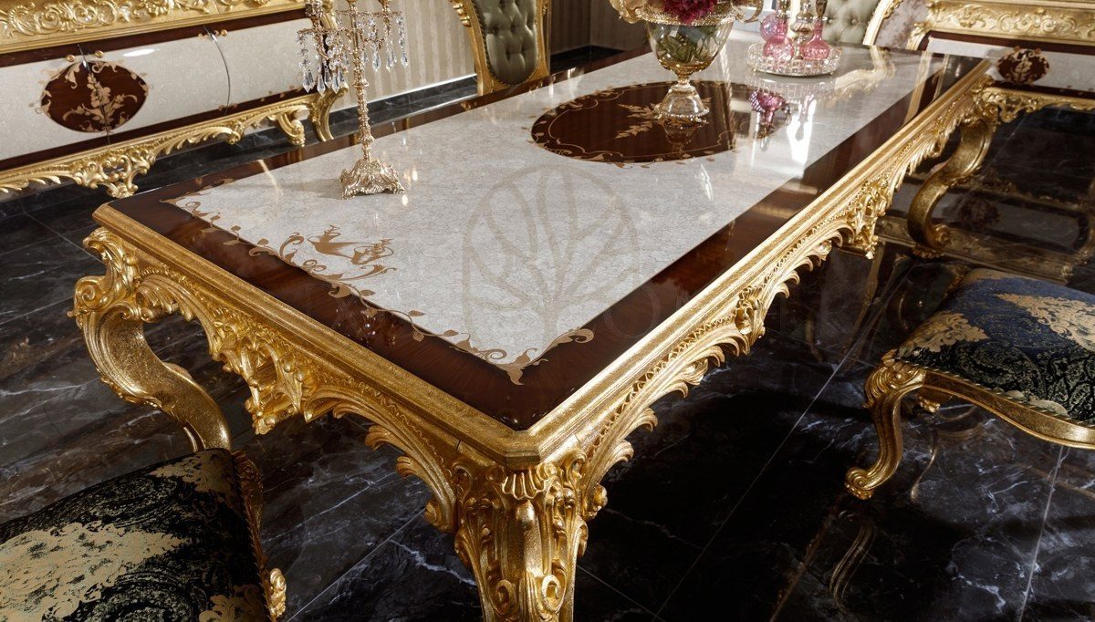 Royal Monesa Gold Leaf Hand Carved Teak Dining Table Set, Saharanpur, view 7