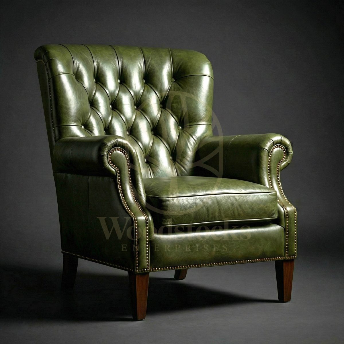 Luxury Teak Diplomat’s Wingback Leather Chair, Saharanpur, Living Room Chair