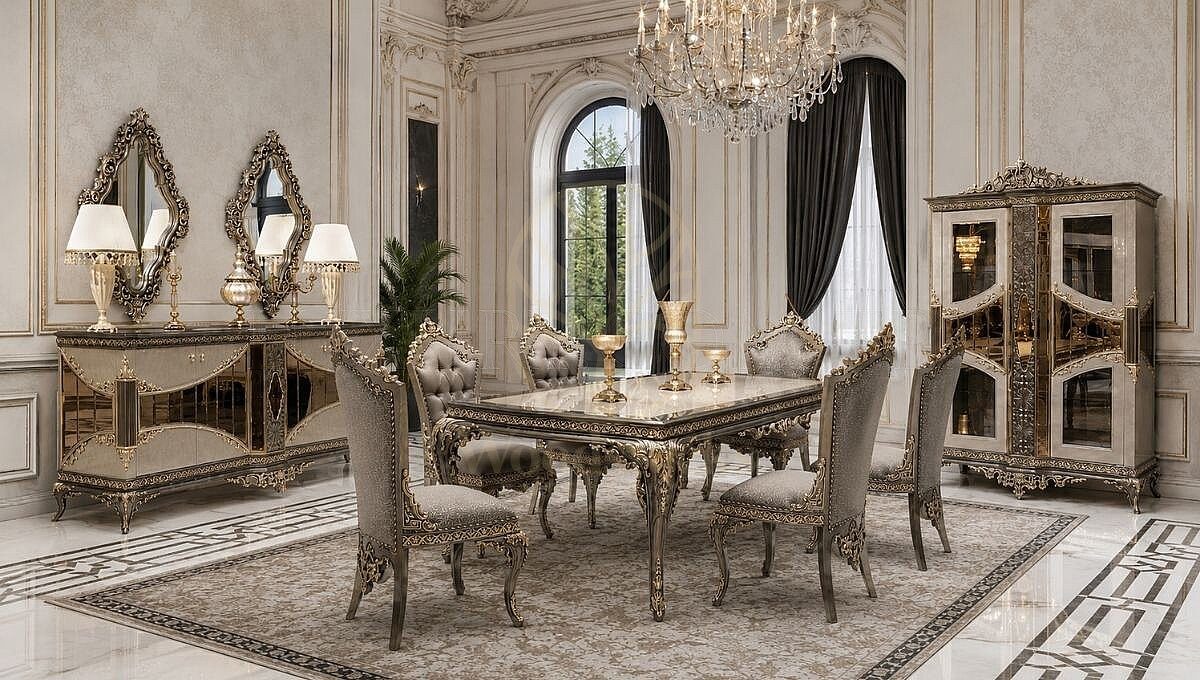 Royal Lotusa Hand Carved Teak Dining Table Set, Saharanpur, Dining Table