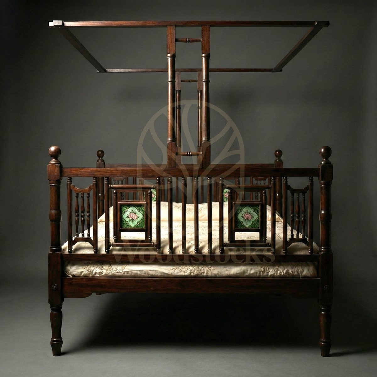 Royal Hand Carved Teak Deccan Residency Bungalow Canopy Bed, Saharanpur, view 3