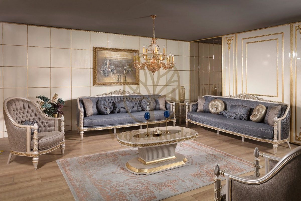 Teak Sarina Grey and Blue Sofa Set, Sofa Set