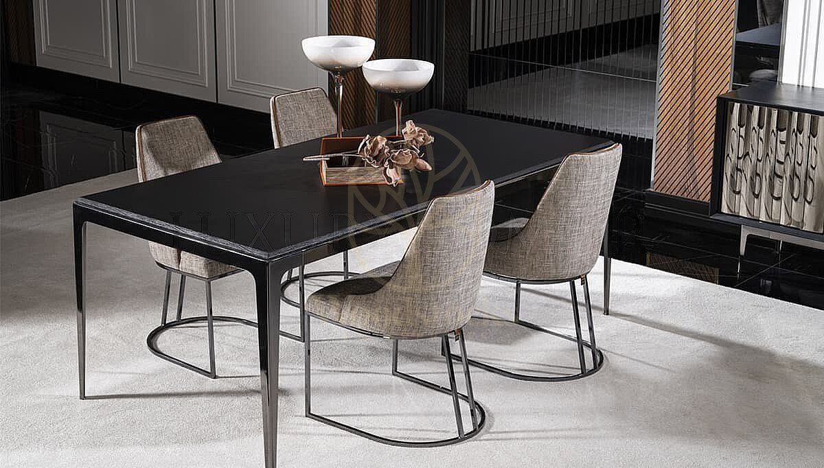 Luxury Liverno Black Brown Handcrafted Teak Dining Table Set, Saharanpur, view 4