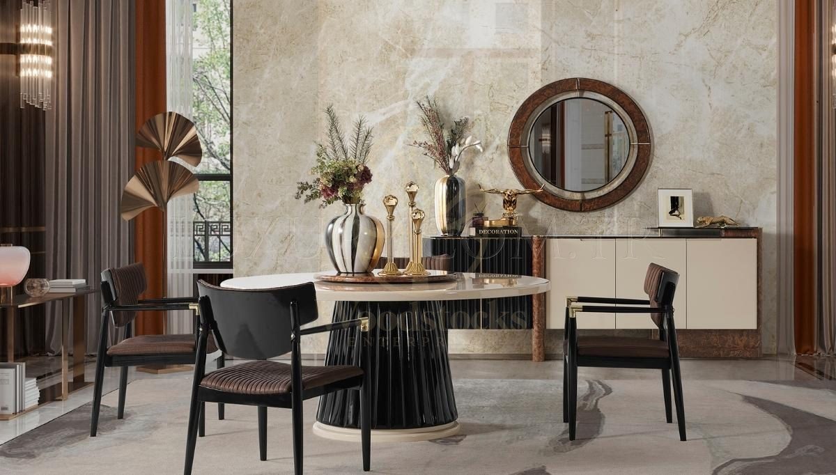 Luxury Lilia Round Handcrafted Teak Dining Table Set, Saharanpur, view 5