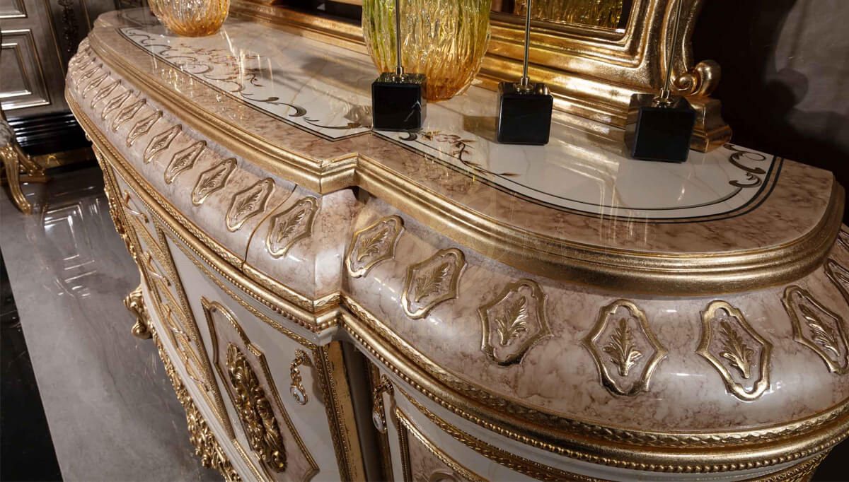 Royal Sultanahmet Gold Leaf Hand Carved Teak Dining Table Set, Saharanpur, view 7