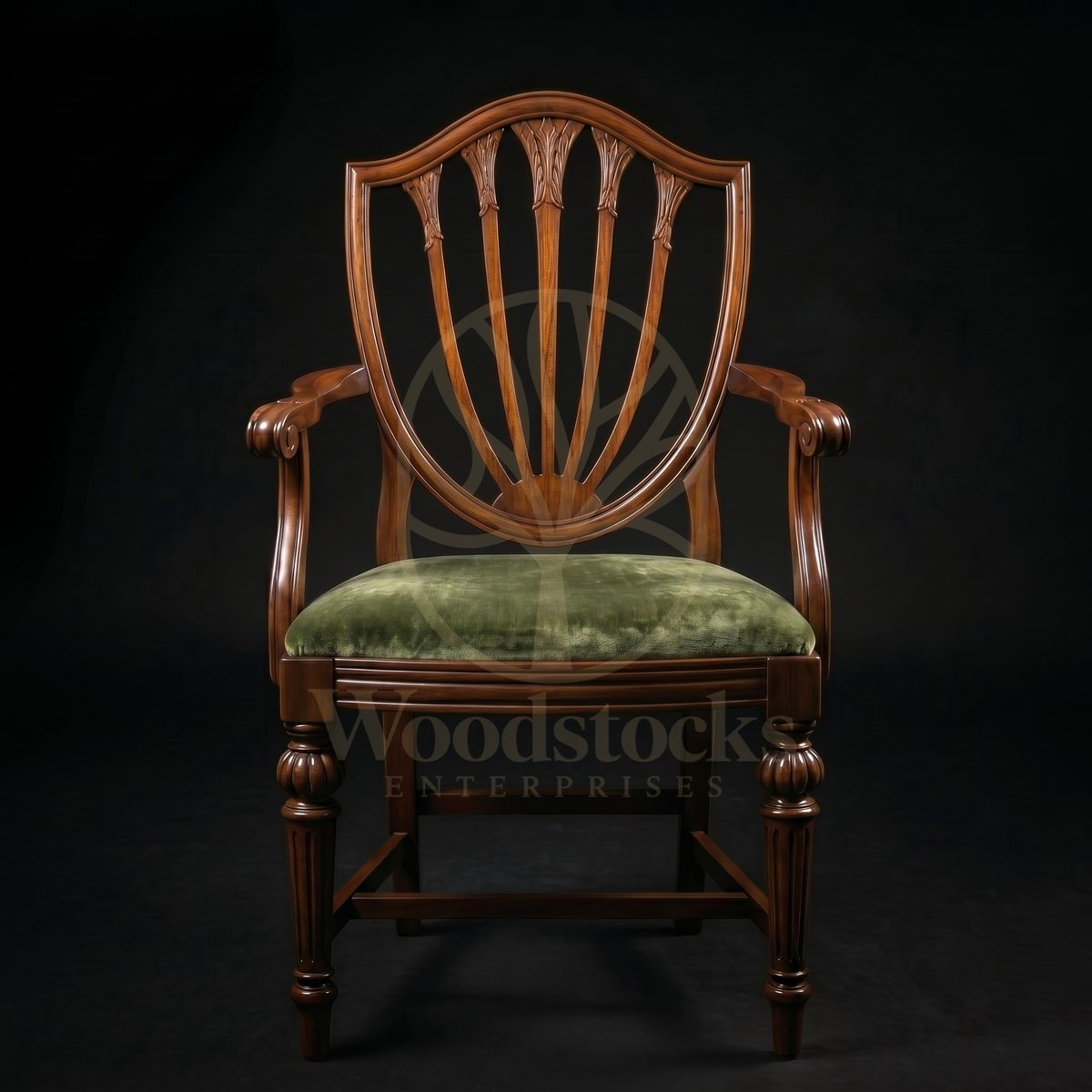 Hand Carved Teak Mayfair Hepplewhite Shield-Back Armchair, Saharanpur, view 2