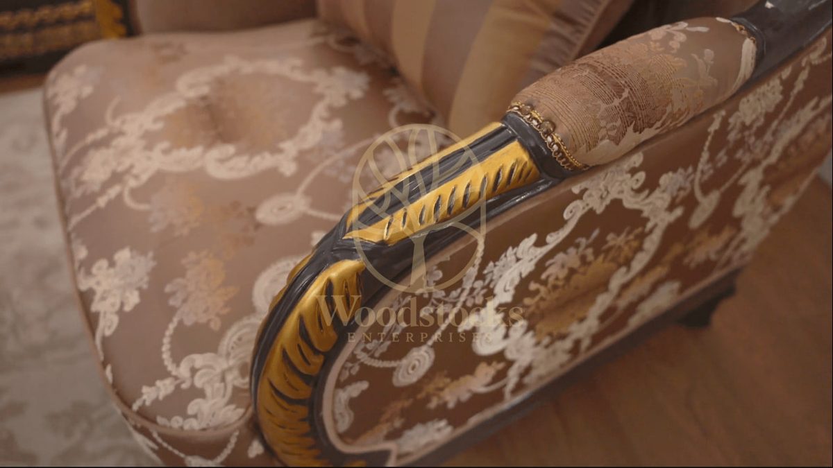 Teak Ornate Gold Living Room Chair, alternate view