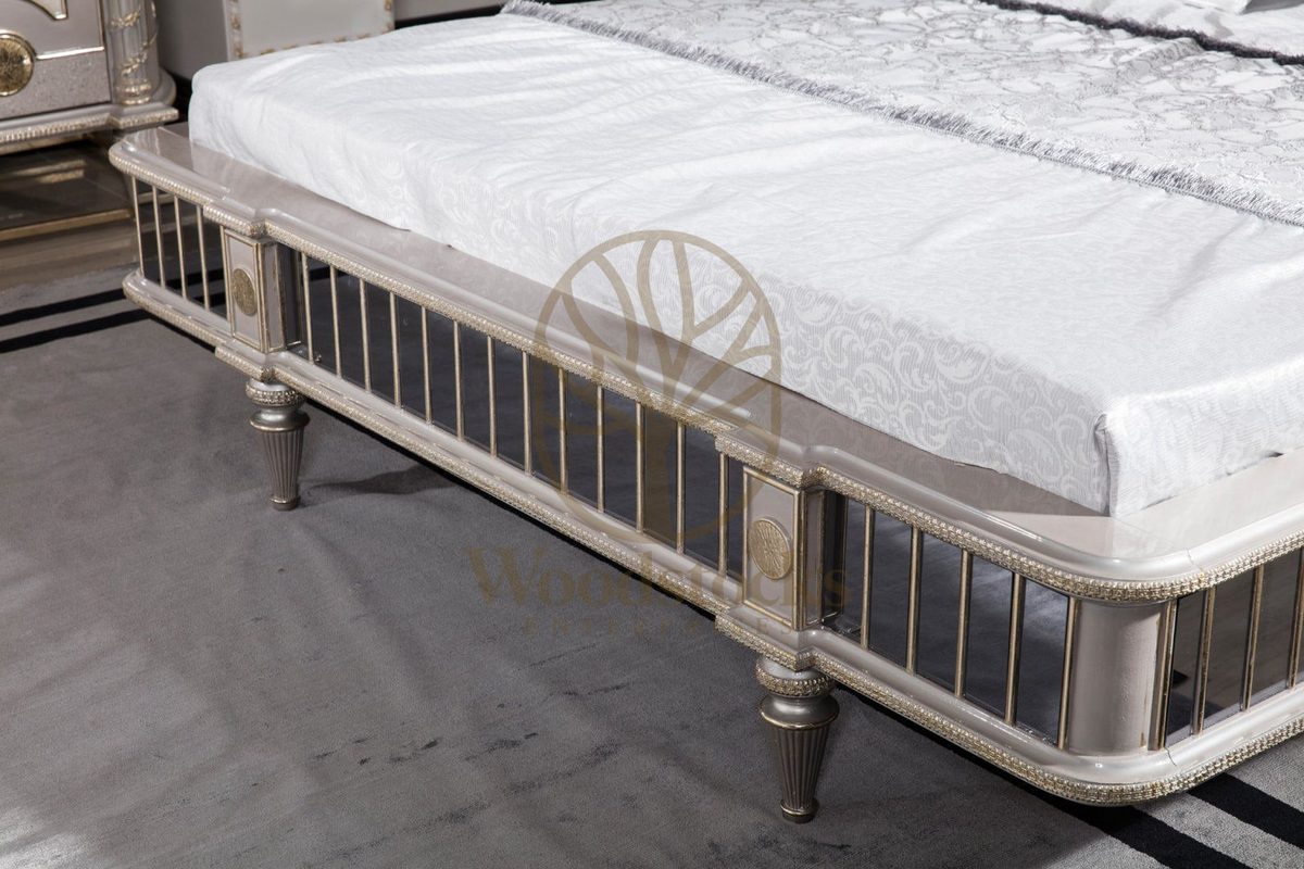 Teak Nora Ivory and Grey 4-Piece King Size Bed, view 6