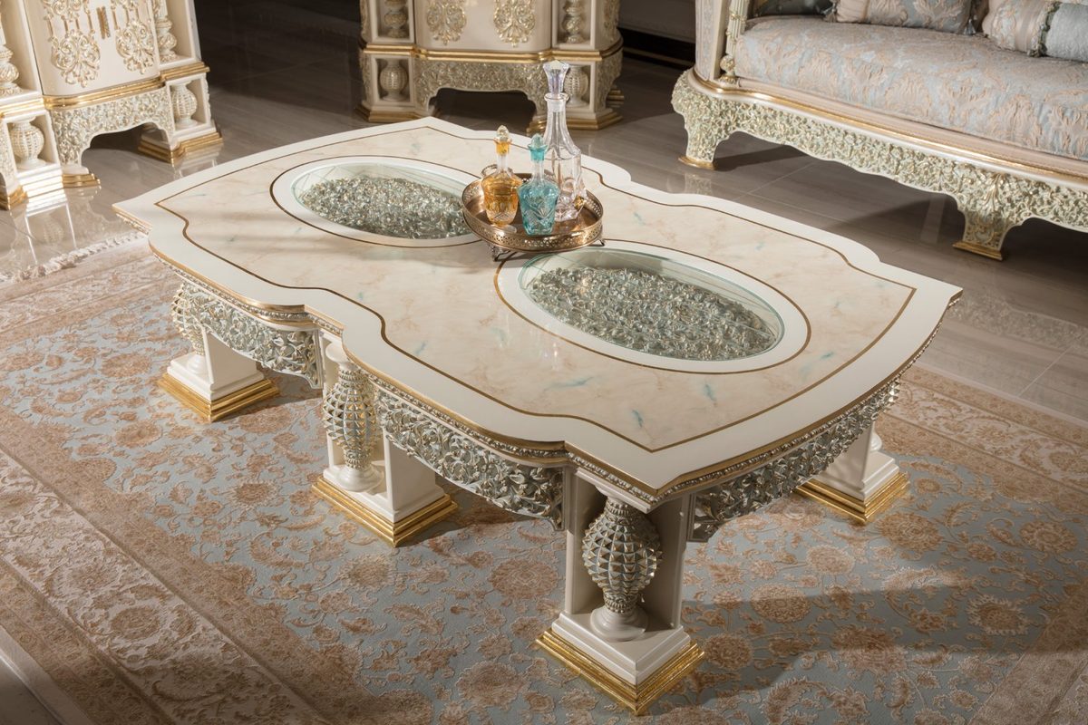 Teak Monaco Ivory and Gold Center Table, Center Table