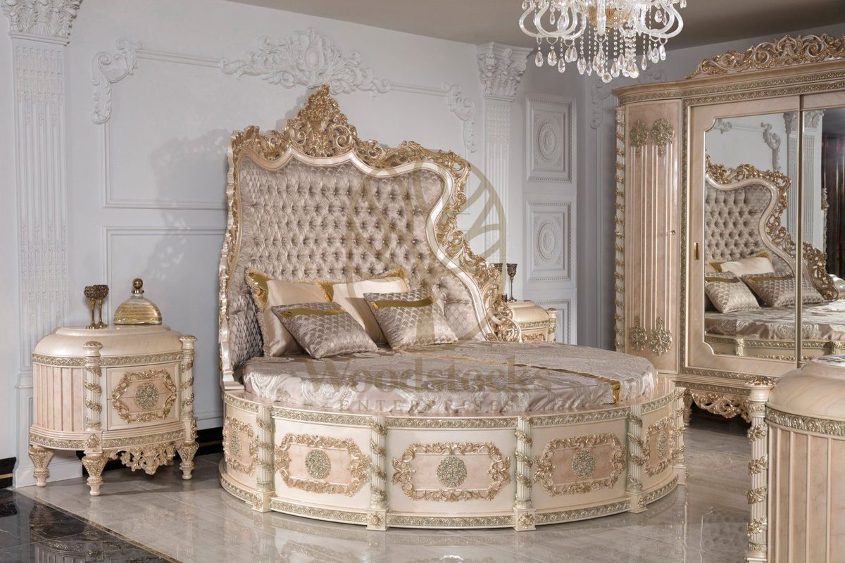 Teak Palace Cream and Gold 4-Piece King Size Bed, view 17