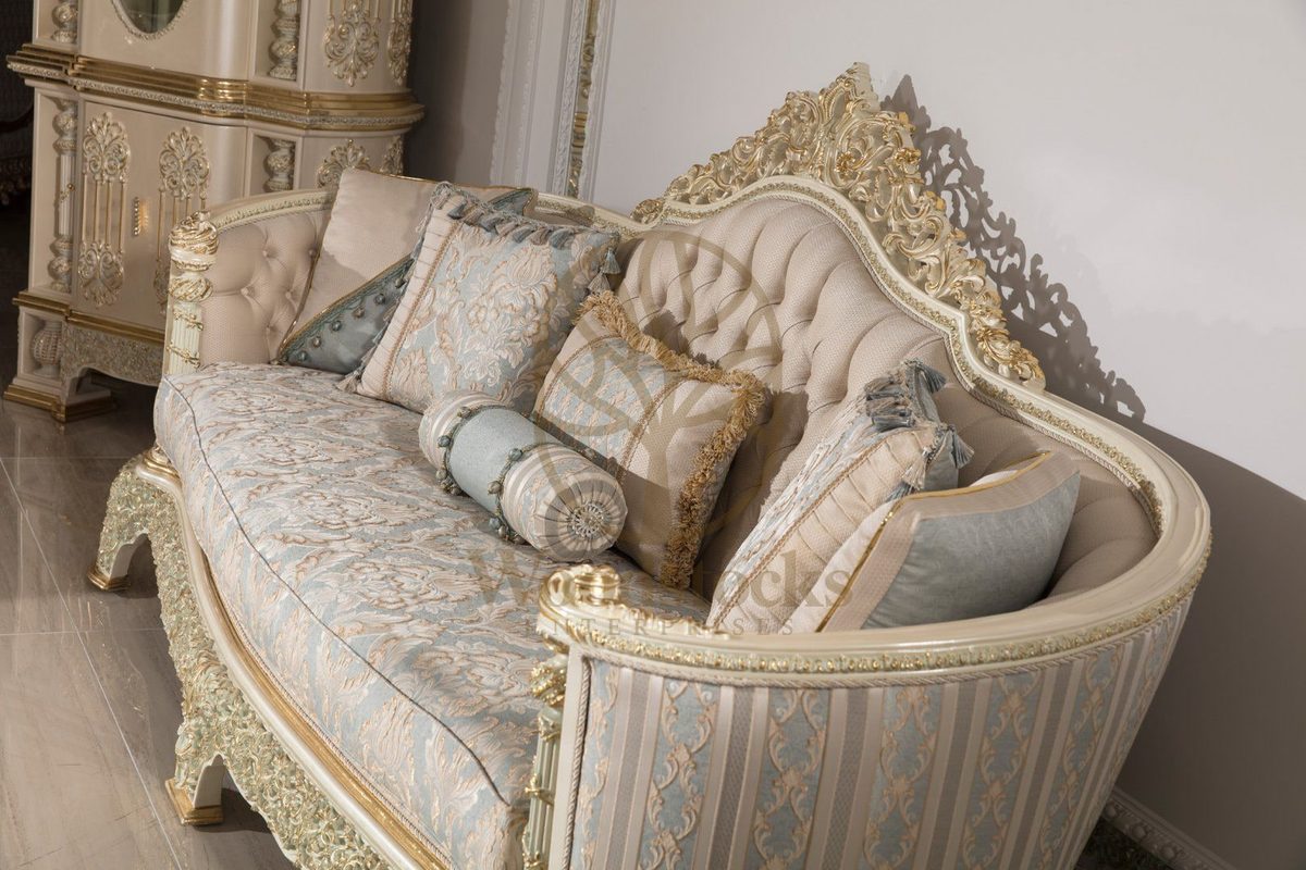 Teak Monaco Ivory and Powder Blue Sofa Set, view 6