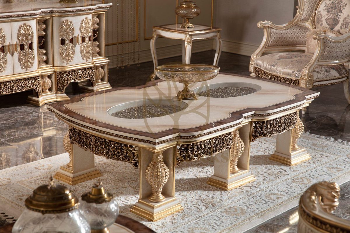 Teak Monaco Cream and Gold Center Table, Center Table